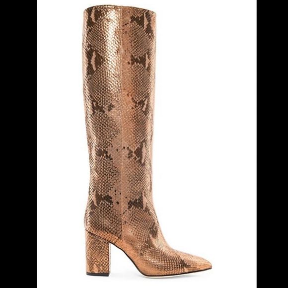 PARIS TEXAS Knee-high Lamé Python-embossed Leather Boots In Bronze $825 - Picture 1 of 8